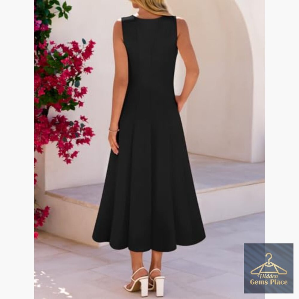 Sleeveless A-Line Midi Dress, Stretchy Knit, Formal Cocktail Wear NWT - Picture 5 of 12